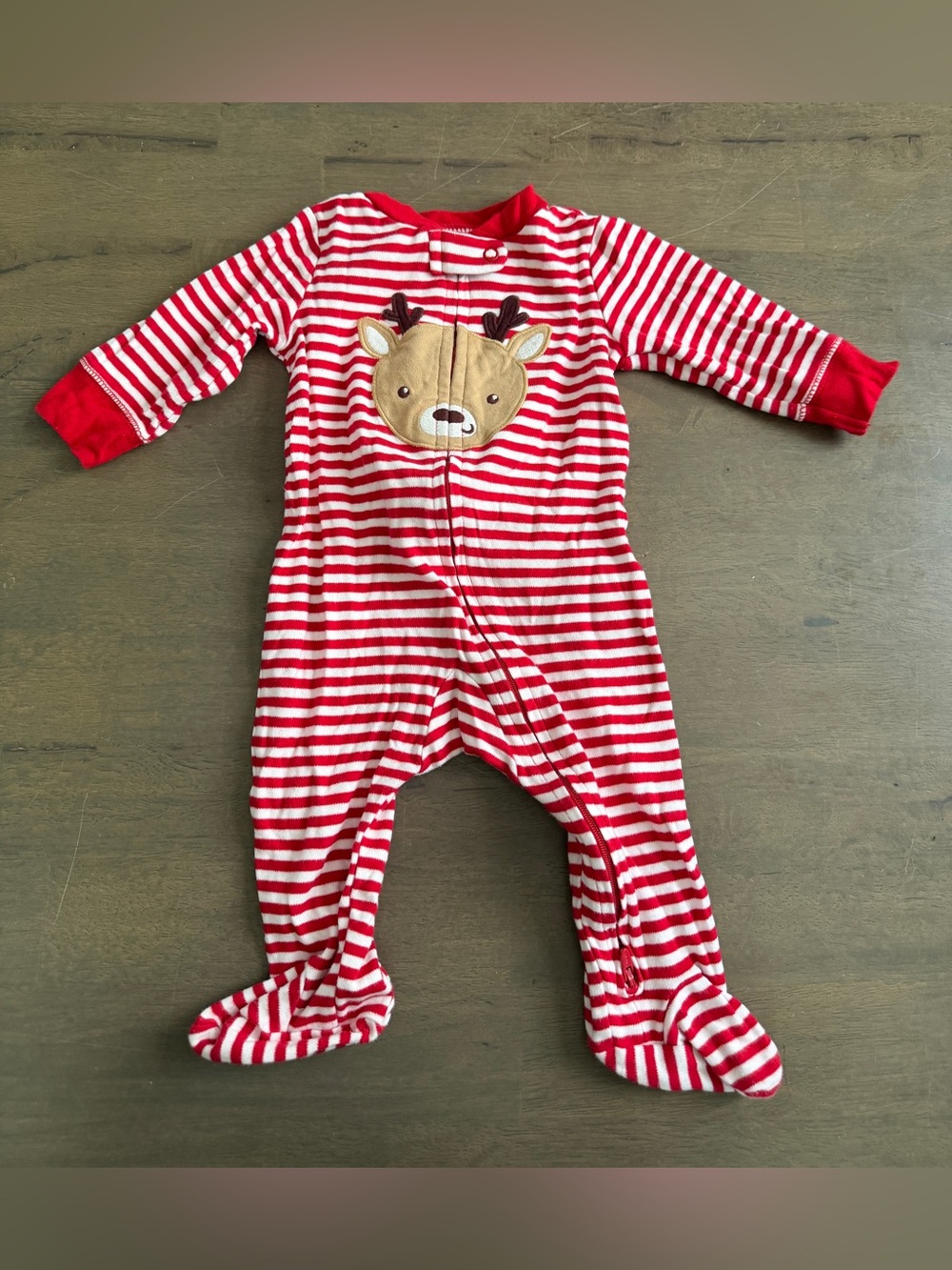 Red Striped Reindeer Kids One-Piece Pajama Sleeper